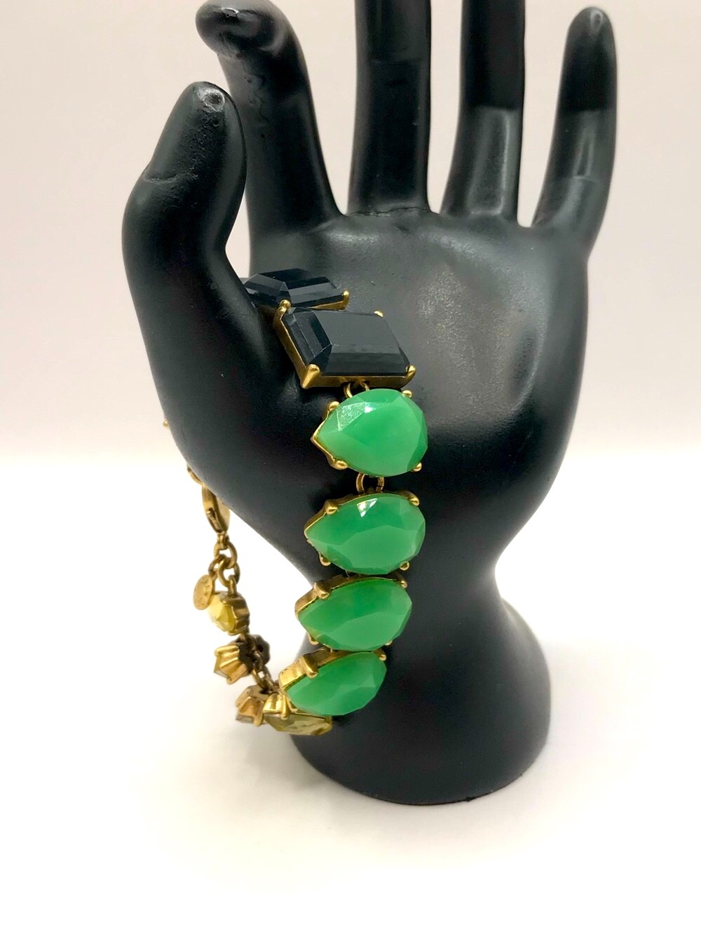 J. Crew Green and Black Acrylic Stone Gold-Tone Bracelet